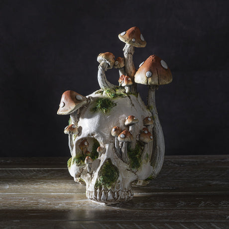 8.2" Skull with Mushrooms Statue - Magick Magick.com