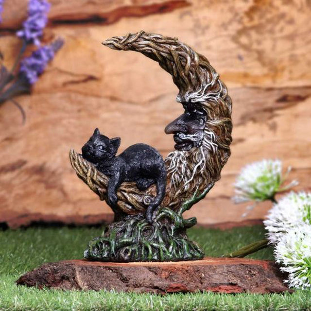 8.3" Black Cat on Moon Polyresin LED Statue - Magick Magick.com