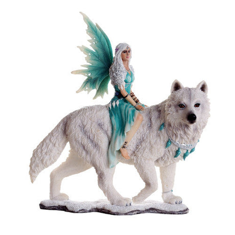 8.5" Fairy Statue - Aneira Fairy with White Wolf - Magick Magick.com