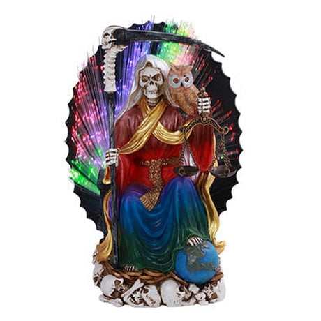 8.75" Santa Muerte Skeleton Statue - Sitting (LED Light Up) - Magick Magick.com