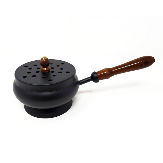 9" Iron Charcoal Burner with Lid & Wood Handle - Magick Magick.com