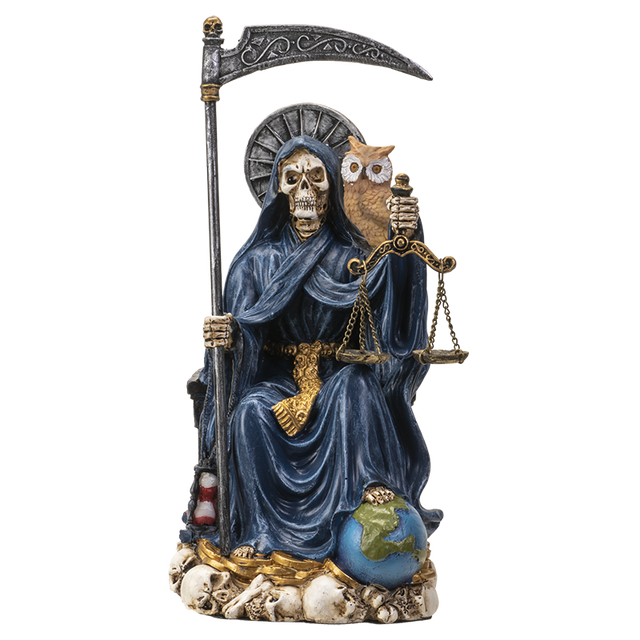 9" Santa Muerte Sitting Blue Statue - Magick Magick.com