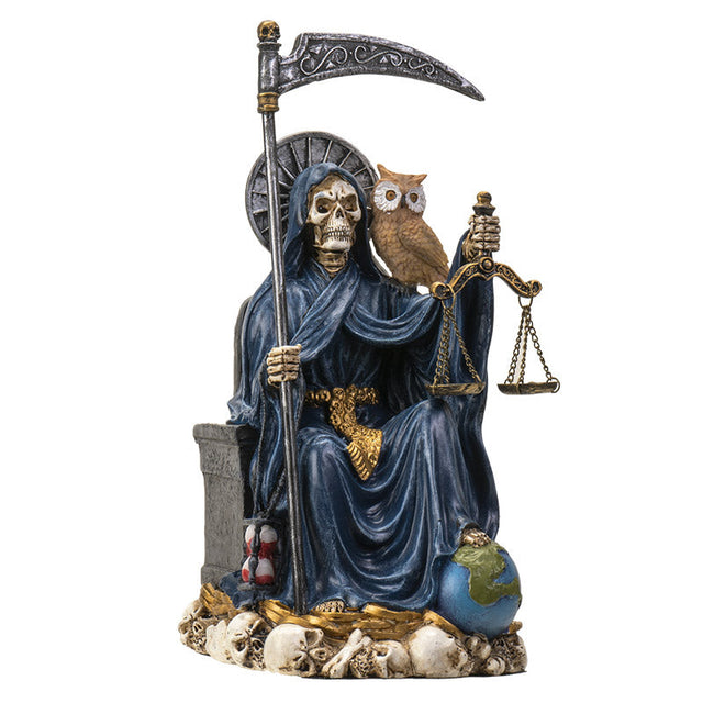 9" Santa Muerte Sitting Blue Statue - Magick Magick.com