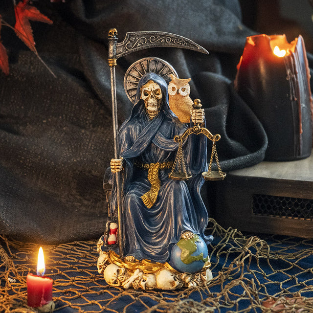 9" Santa Muerte Sitting Blue Statue - Magick Magick.com