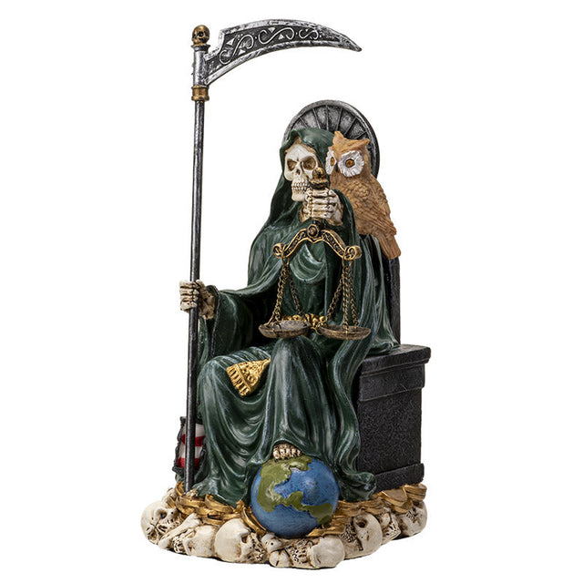 9" Santa Muerte Sitting Green Statue - Magick Magick.com