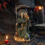 9" Santa Muerte Sitting Green Statue - Magick Magick.com