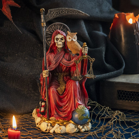 9" Santa Muerte Sitting Red Statue - Magick Magick.com