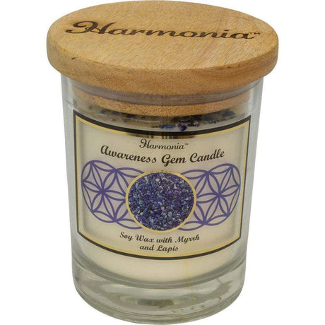 9 oz Harmonia Soy Gem Candle - Awareness - Lapis - Magick Magick.com
