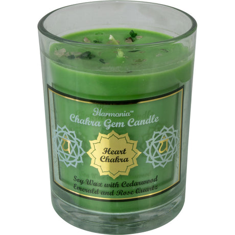9 oz Harmonia Soy Gem Candle - Chakra Heart - Emerald & Rose Quartz - Magick Magick.com