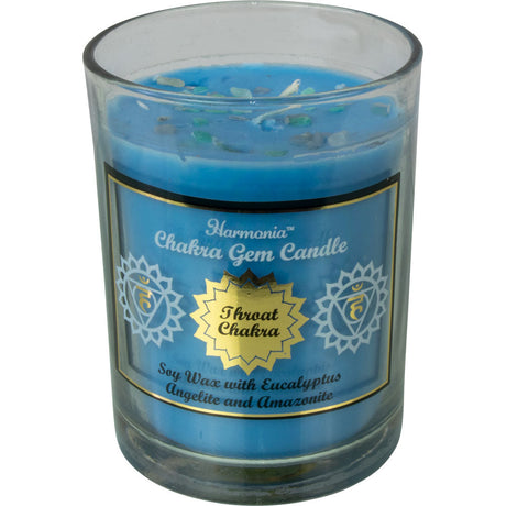 9 oz Harmonia Soy Gem Candle - Chakra Throat - Angelite & Amazonite - Magick Magick.com