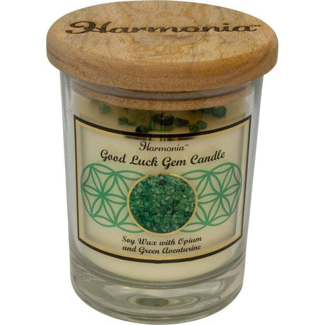 9 oz Harmonia Soy Gem Candle - Good Luck - Green Aventurine - Magick Magick.com