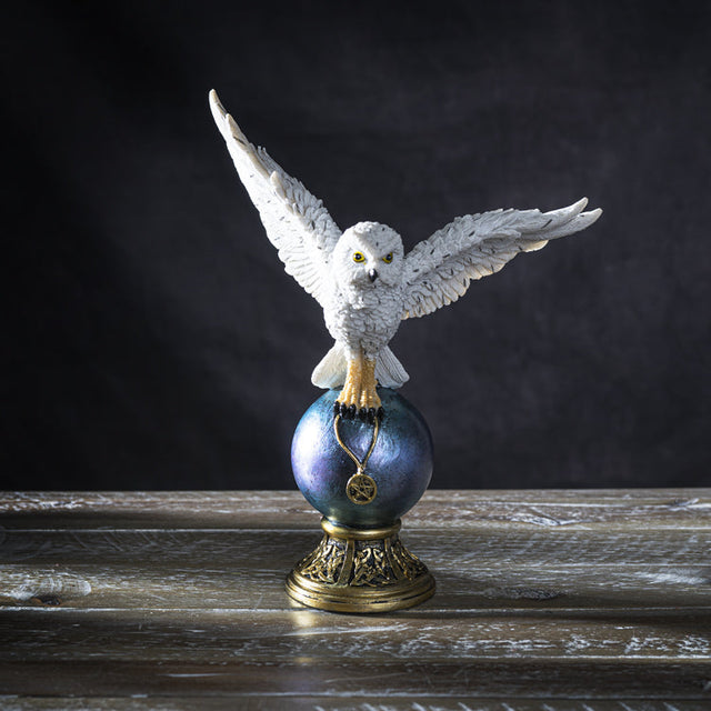 9.25" White Owl on Orb Statue - Magick Magick.com