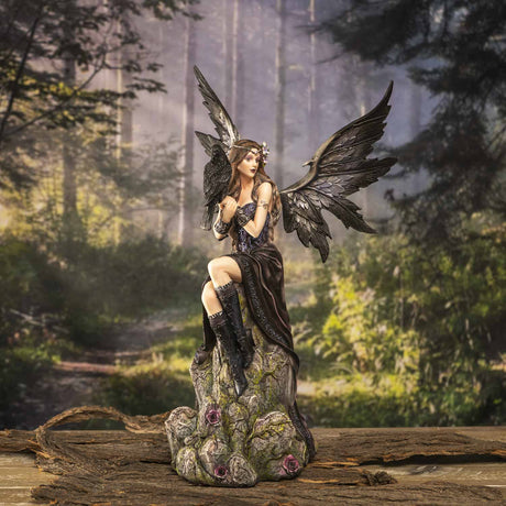 9.45" Fairy Statue - Gothic Fairy with Crow - Magick Magick.com