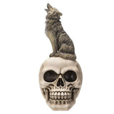 9.45" Skeleton Statue - Grey Wolf on Skull - Magick Magick.com