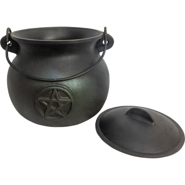 9.5" Cast Iron Food Grade Cauldron - Pentacle - Magick Magick.com