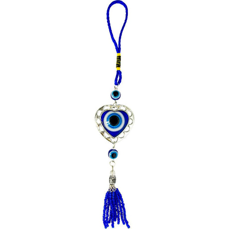 9.5" Evil Eye Talisman - Glass Puffed Heart with Beaded Tassel - Magick Magick.com