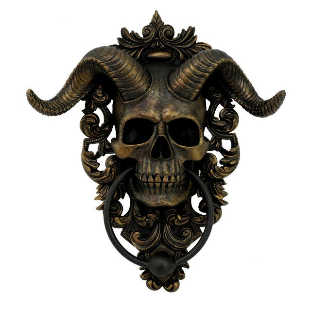 9.75" Horned Skeleton Skull Door Knocker - Magick Magick.com