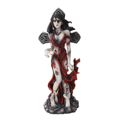 9.75" Zombie Lady & Cross Statue - Magick Magick.com