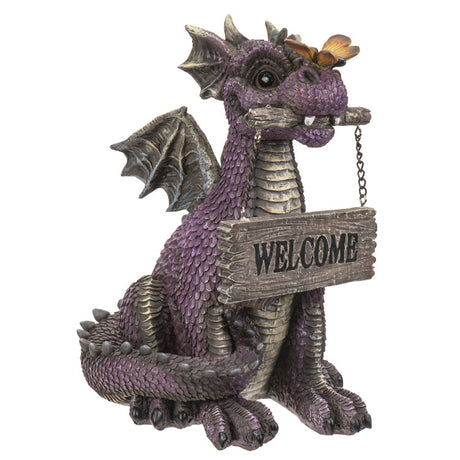 9.8" Dragon Statue - Purple Welcome Sign - Magick Magick.com