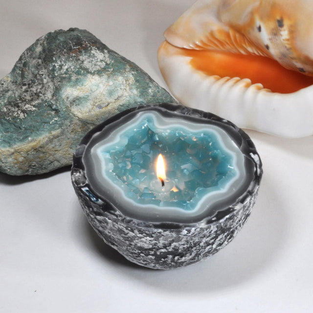 Aquamarine Geode 2.25" Unscented Candle - Magick Magick.com