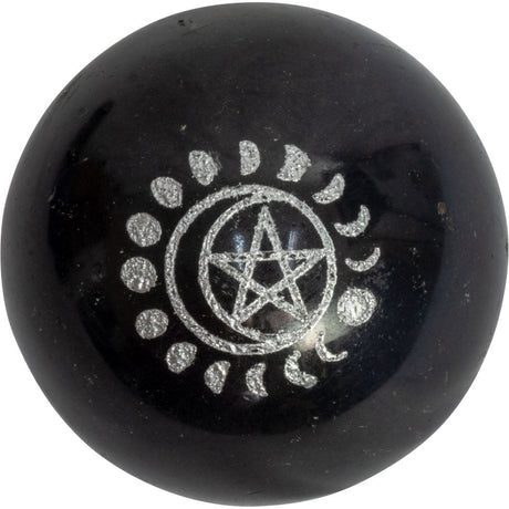 Black Tourmaline Sphere - Moon Phase with Pentacle - Magick Magick.com