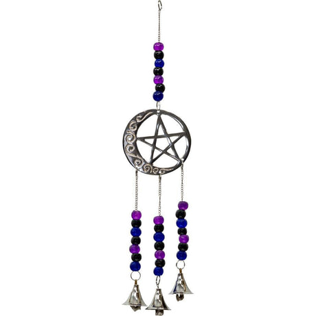 Brass Bell Chime - Pentacle & Moon with Beads - Magick Magick.com