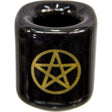 Ceramic Chime Candle Holder - Black with Gold Pentacle - Magick Magick.com