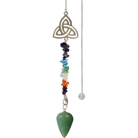 Curved Pendulum - Green Aventurine with Chakra Triquetra - Magick Magick.com