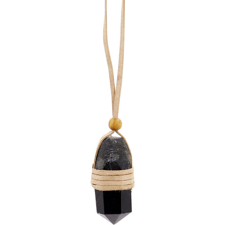 Faceted Point Leather Wrapped Necklace - Black Tourmaline - Magick Magick.com