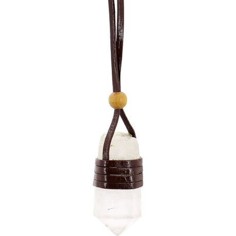 Faceted Point Leather Wrapped Necklace - Clear Quartz - Magick Magick.com