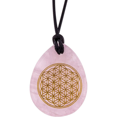 Flower of Life Stone Pendant - Rose Quartz - Magick Magick.com