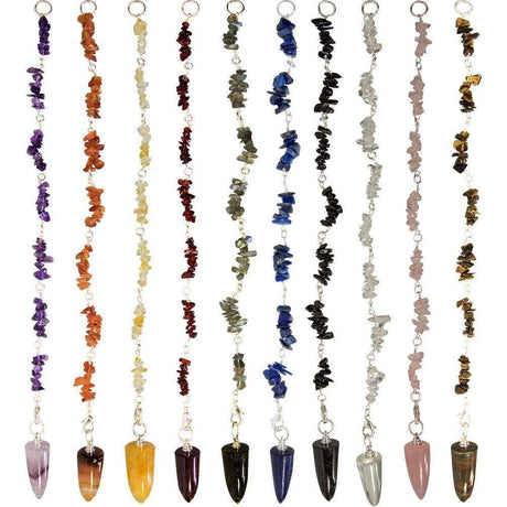Gemstone Assorted Pendulums Pack with Chips (Pack of 10) - Magick Magick.com
