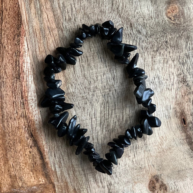 Gemstone Chips Elastic Bracelet - Black Obsidian - Magick Magick.com