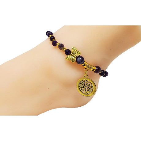 Gemstone Elastic Anklet - Amethyst with Tree of Life - Magick Magick.com