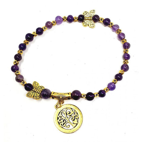 Gemstone Elastic Anklet - Amethyst with Tree of Life - Magick Magick.com