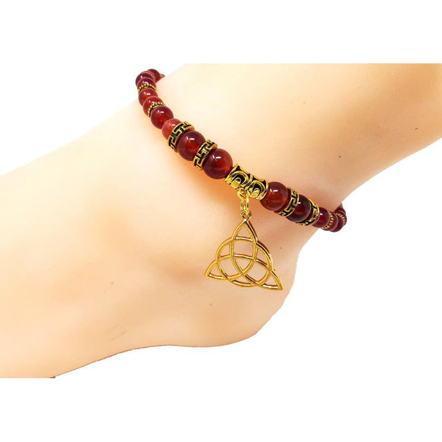 Gemstone Elastic Anklet - Carnelian with Triquetra - Magick Magick.com