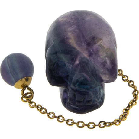 Gemstone Skull Pendulum - Rainbow Fluorite - Magick Magick.com