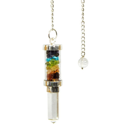 Glass Tube Pendulum - Chakras Chips & Crystal Point - Magick Magick.com