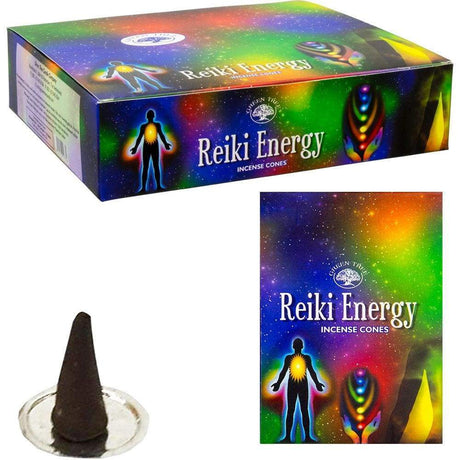 Green Tree Cones in Display Box of 10 Cones - Reiki Energy (Pack of 12) - Magick Magick.com
