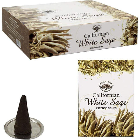 Green Tree Cones in Display Box of 10 Cones - White Sage (Pack of 12) - Magick Magick.com