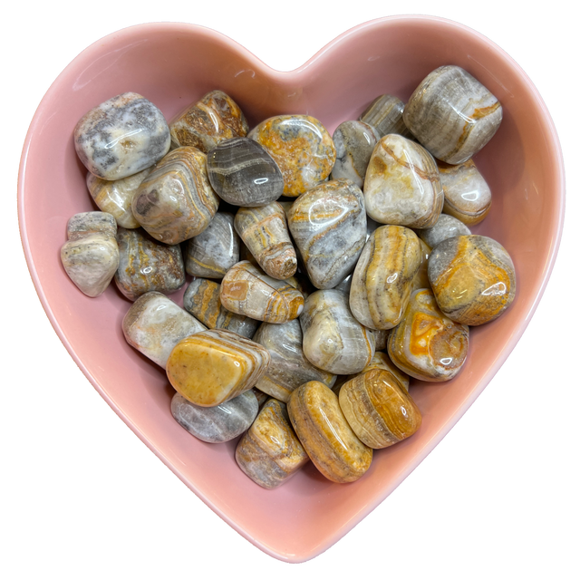 Grey & Yellow Striped Onyx Tumbled Stone Natural Gemstone - One Stone - Magick Magick.com