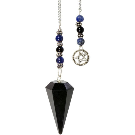 Hexagonal Pendulum - Black Obsidian with Pentacle - Magick Magick.com