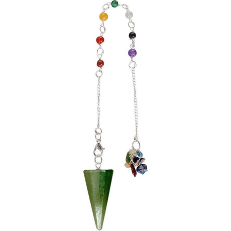 Hexagonal Pendulum - Green Aventurine with Chakra Chain - Magick Magick.com