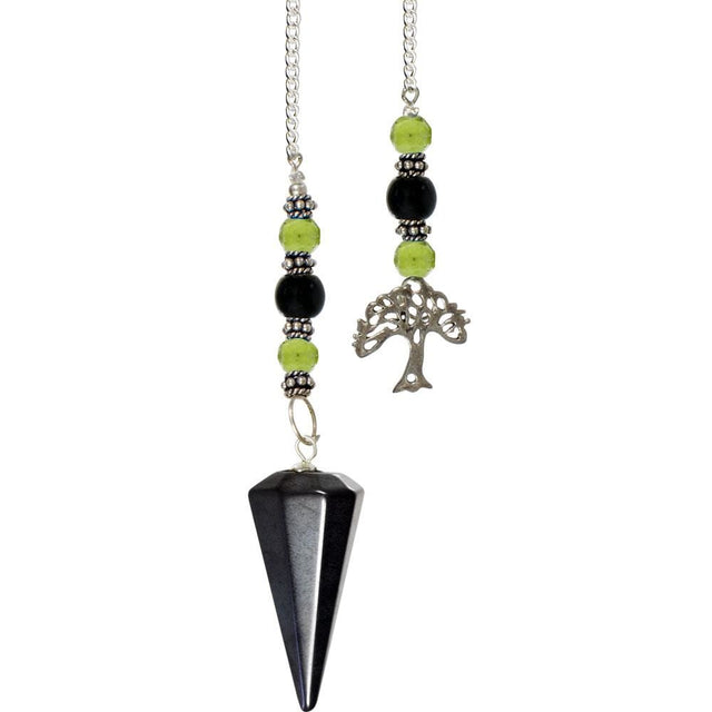 Hexagonal Pendulum - Hematite with Tree - Magick Magick.com