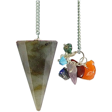 Hexagonal Pendulum - Labradorite with Chakra Chips - Magick Magick.com