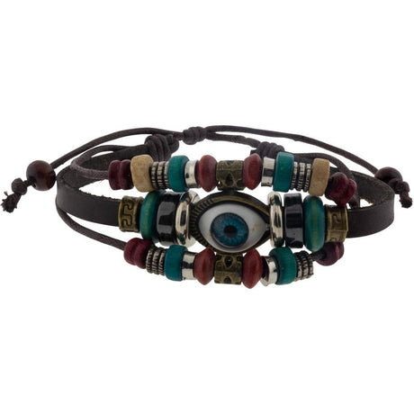 Leather Protection Bracelet - Beaded Brown - Magick Magick.com