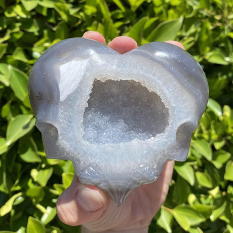 Natural Agate Geode Hand Carved Double Sided Skull Head Heart - .90 lbs (4 x 4 x 2 inches) - Magick Magick.com