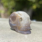 Natural Agate Hand Carved Geode Skull - 1.48 lbs (4.5 x 3 x 3 inches) - Magick Magick.com