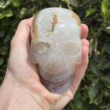 Natural Agate Hand Carved Geode Skull - 1.48 lbs (4.5 x 3 x 3 inches) - Magick Magick.com