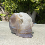 Natural Agate Hand Carved Geode Skull - 1.48 lbs (4.5 x 3 x 3 inches) - Magick Magick.com